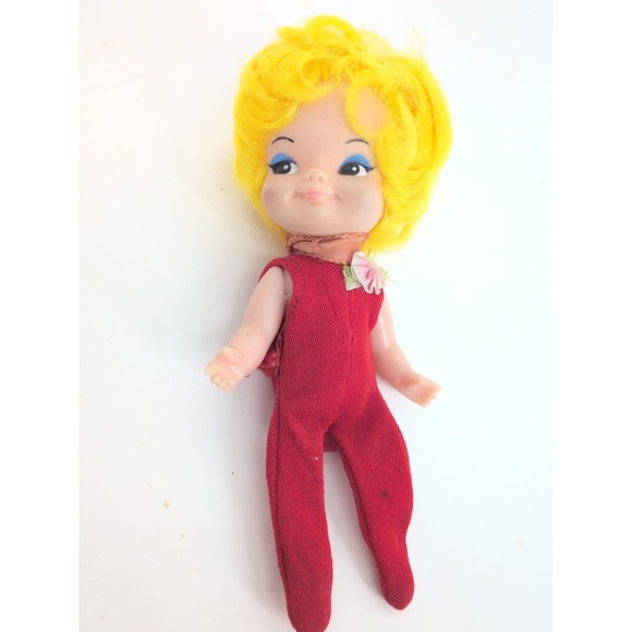 Vintage 1969 Remco Finger Ding Dolls Hand Puppet Toys Girl Doll Pink Yellow Hair - Picture 2 of 5
